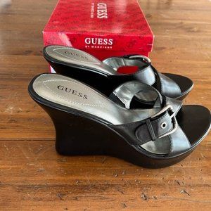 Guess by Marciano Black Wedge Sandals 8.5